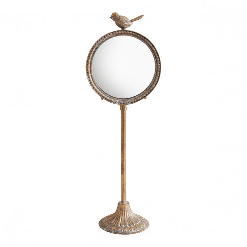 Bird standing mirror in metal with aged brass finish
