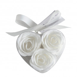 Caixa Coração de 3 rosas de sabonete brancas - Perfume Rosa