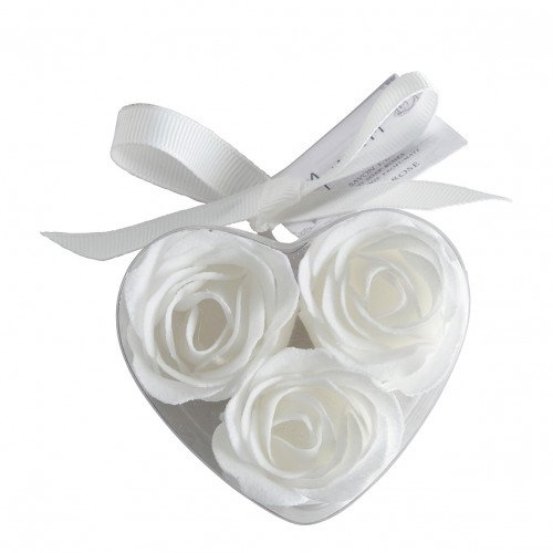 Heart Box of 3 White Soap Roses - Rose Fragrance