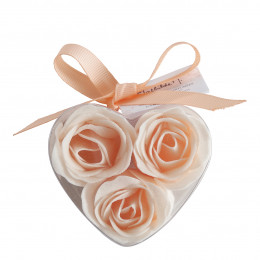 Boîte Cœur de 3 roses de savon nude - Parfum Rose