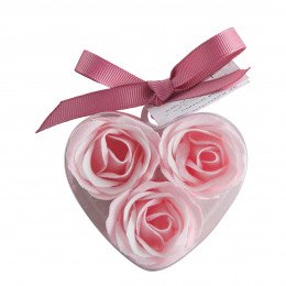 Heart-shaped Box with 3 Pink Soap Roses - Rose Fragrance