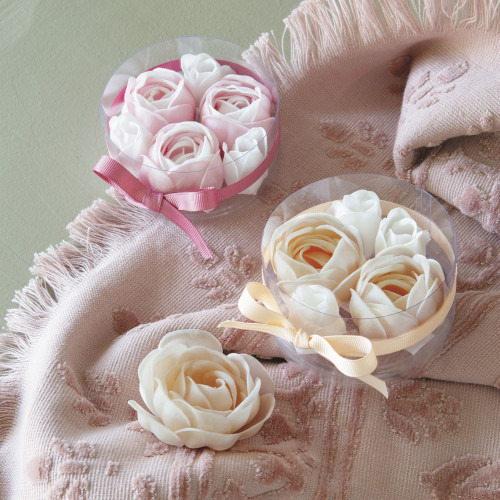 Set of 3 camellias and 3 rose-scented soap roses - Rose Fragrance