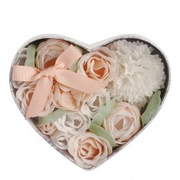 Caixa Coração Bouquet Canteiro de Flores de Sabonete nude e brancas - Perfume Rosa