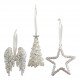 Set of 3 silver glittered decorations