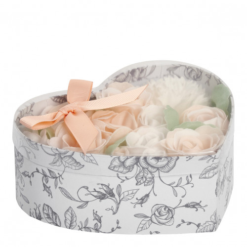 Heart Box Bouquet Soap Flower Garden in Nude and White - Rose Fragrance Heart Box Bouquet Soap Flower Garden in Nude and White - Rose Fragrance