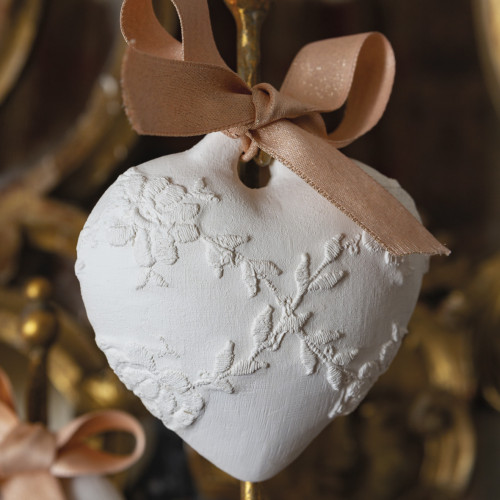 Decorazione profumata Cuore ricamato - Modello grande - Rose Élixir