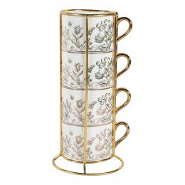 Set of 4 Escale à Sintra coffee cups with golden stand