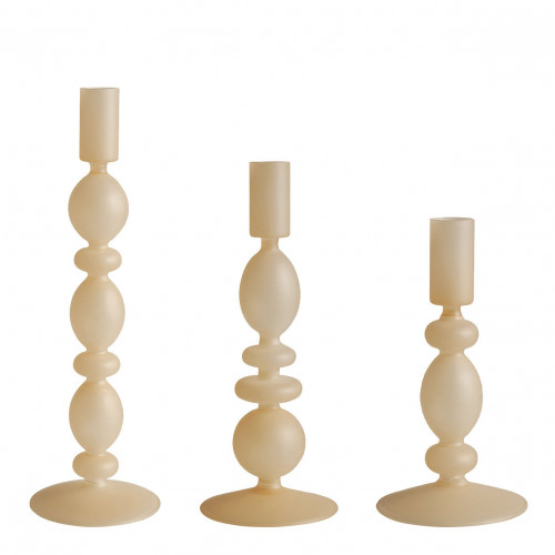 Set of 3 frosted beige candle holders