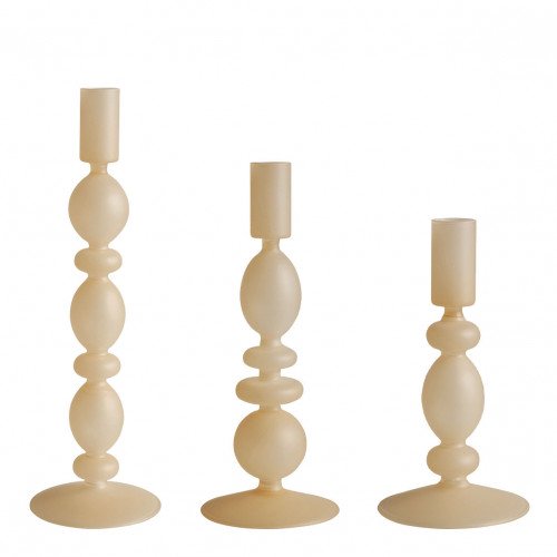 Set of 3 frosted beige candle holders
