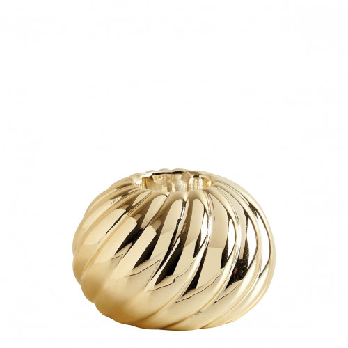 Gold Ribbed Ceramic Candle Holder - Small Size