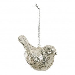 Oiseau décoratif à suspendre en verre argenté