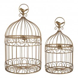Set of 2 gilded metal bird cages