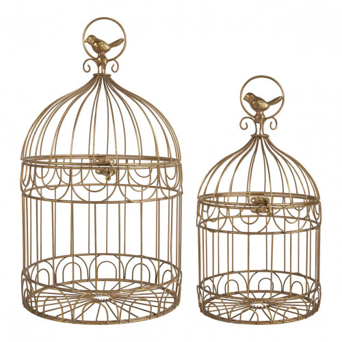 Set of 2 gilded metal bird cages