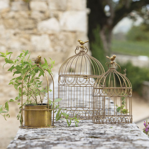 Set of 2 gilded metal bird cages