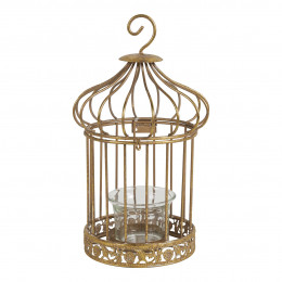 Cage à oiseaux photophore en métal doré