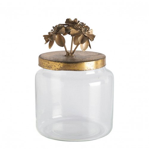Bomboneira Idylle florale em vidro e metal dourado - Modelo pequeno - ø 9,5 x 16 cm