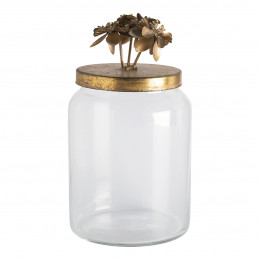 Bonbonnière Idylle florale en verre et métal doré - Grand modèle - ø 9,5 x 18 cm