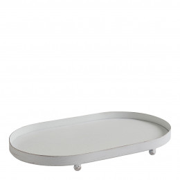 Bandeja oval em metal branco - 25 x 15 x 2,5 cm