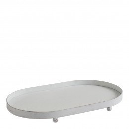 Bandeja oval em metal branco - 25 x 15 x 2,5 cm