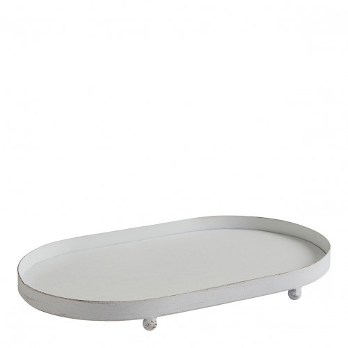 Bandeja ovalada de metal blanco - 25 x 15 x 2,5 cm
