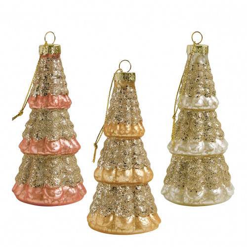 Coffret de 3 sapins pailletés en verre