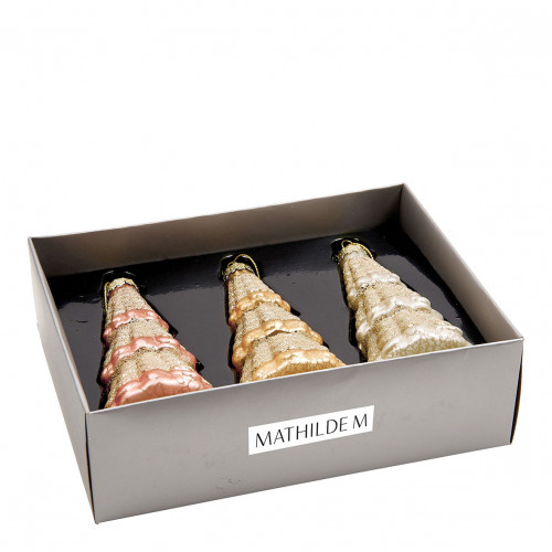 Estuche de 3 árboles de Navidad de cristal con purpurina