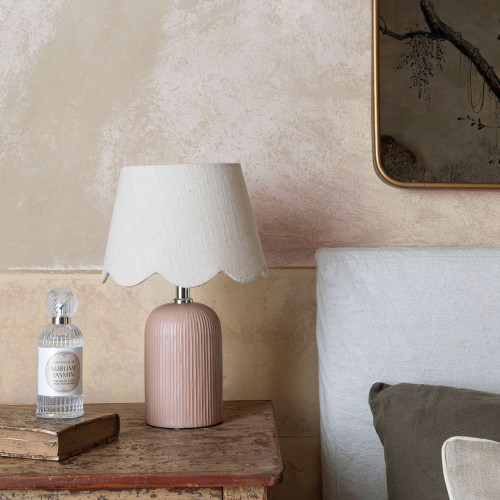 Sibylle ceramic lamp and linen lampshade - Small model - ⌀ 18.5 x 28.5 cm