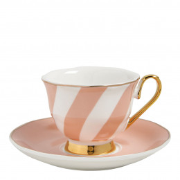 Taza de café y platillo Madame de Récamier rayas pastel - Rosa