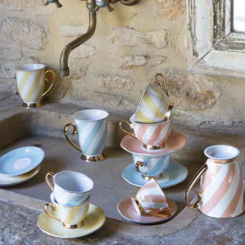 Madame de Récamier Tea Cup and Saucer with Pastel Stripes - Blue