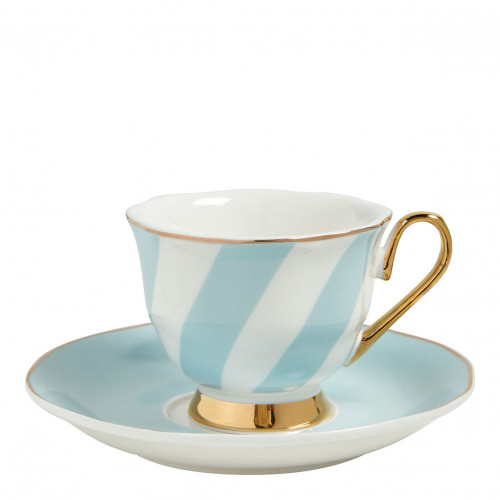 Madame de Récamier Coffee Cup and Saucer with Pastel Stripes - Blue Madame de Récamier Coffee Cup and Saucer with Pastel Stripes - Blue