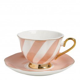 Chávena e pires Madame de Récamier riscas pastel - Rosa