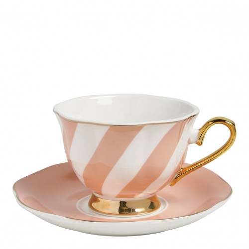 Taza de Té y Platillo Madame de Récamier con Rayas Pastel - Rosa