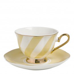 Madame de Récamier Tea Cup and Saucer with Pastel Stripes - Yellow