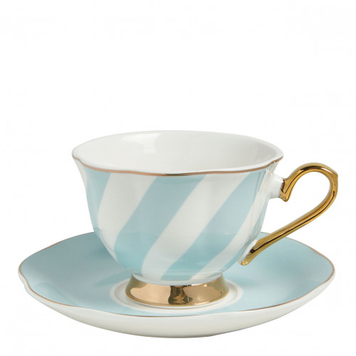 Madame de Récamier Tea Cup and Saucer with Pastel Stripes - Blue