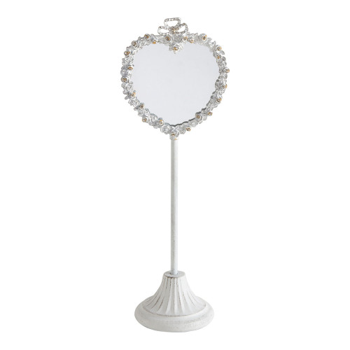 Heart-shaped whitewashed metal standing mirror