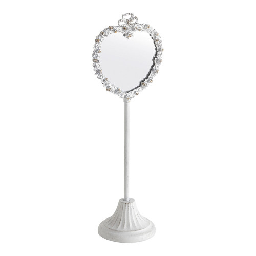 Heart-shaped whitewashed metal standing mirror Heart-shaped whitewashed metal standing mirror