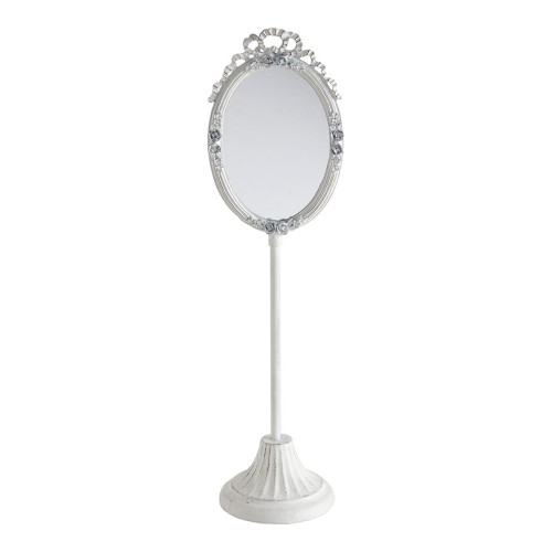 Miroir sur pied Fleurs en métal blanchi