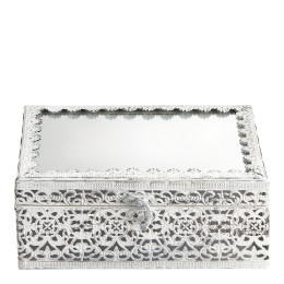 Boîte à bijoux rectangulaire Précieuse en métal blanchi