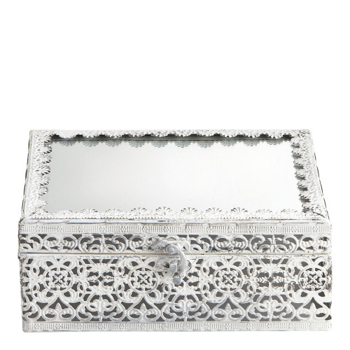 Joyero rectangular Précieuse en metal blanqueado