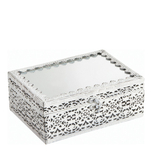 Precious rectangular jewelry box in whitened metal