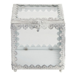 Large Square Precious jewelry box in whitened metal