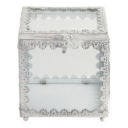 Scatola porta gioielli quadrata Preziosa in metallo sbiancato - Modello grande