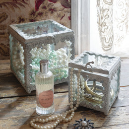 Boîte à bijoux carrée Précieuse en métal blanchi - Grand modèle