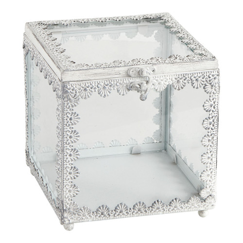 Joyero cuadrado Précieuse de metal blanqueado - Modelo grande