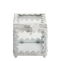 Square Precious jewelry box in whitened metal - Small model
