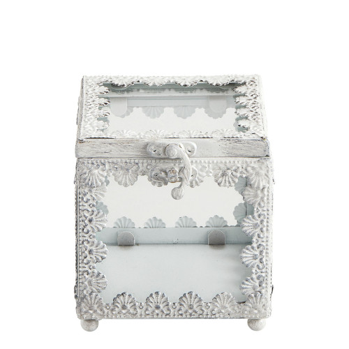 Square Precious jewelry box in whitened metal - Small model