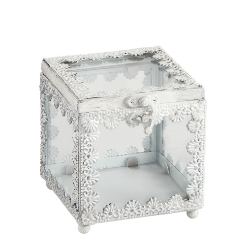 Joyero cuadrado Précieuse de metal blanqueado - Modelo pequeño