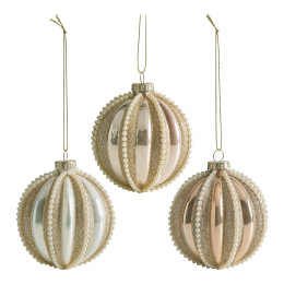 Coffret de 3 boules de Noël Perles en verre doré
