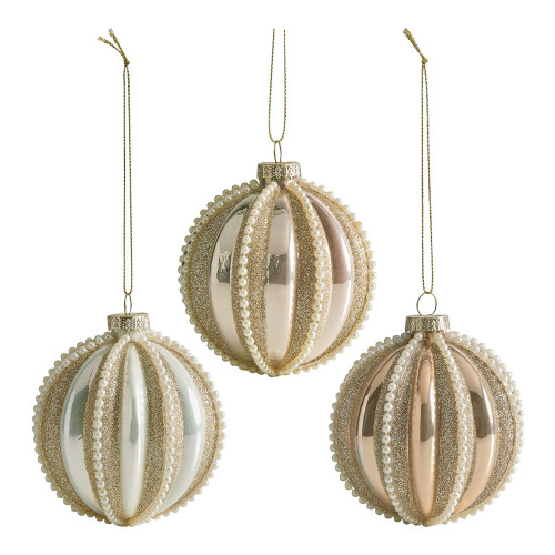 Coffret de 3 boules de Noël Perles en verre doré