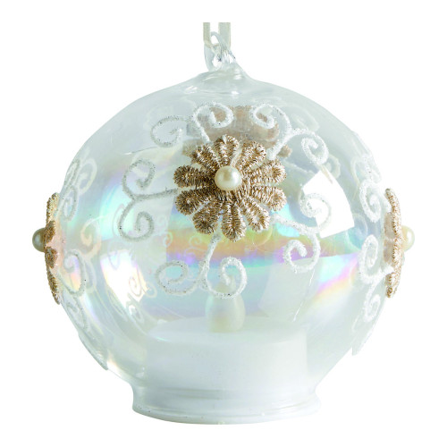 Boule de Noël Flocon en verre avec bougie LED intégrée Boule de Noël Flocon en verre avec bougie LED intégrée